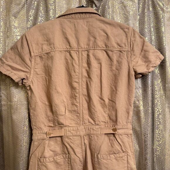Outerknown S.E.A. Tan Sand Cotton Linen Jumpsuit Short Sleeve Medium - Picture 7 of 14